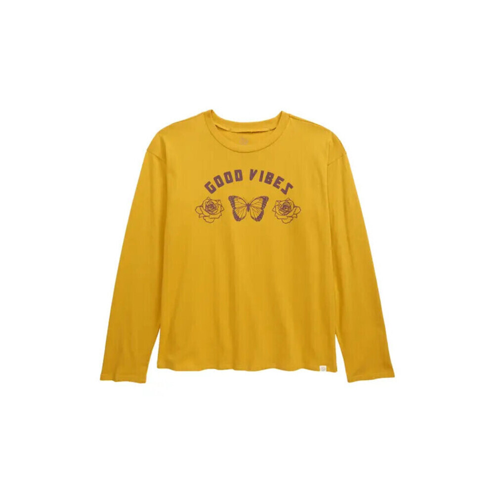 Treasure & Bond Kids Oversized Graphic Tee In Yellow Mineral Good Vibes Size XL